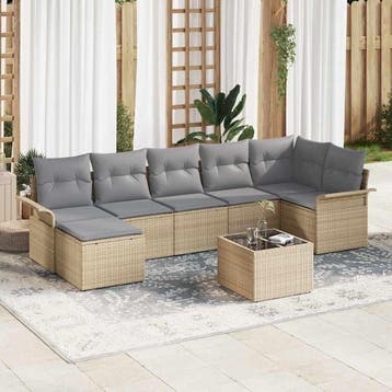 vidaXL Tuinbank Set 8 st Beige poly rattan, Verzenden
