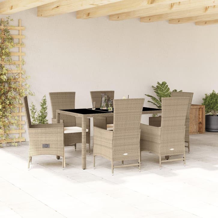 vidaXL 7-delige Tuinset met kussens poly rattan beige, Tuin en Terras, Tuinsets en Loungesets, Tuinset, Nieuw, Verzenden