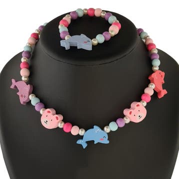 Fako Bijoux - Kinderketting en Armband - Hout - Dolfijntjes, Verzenden
