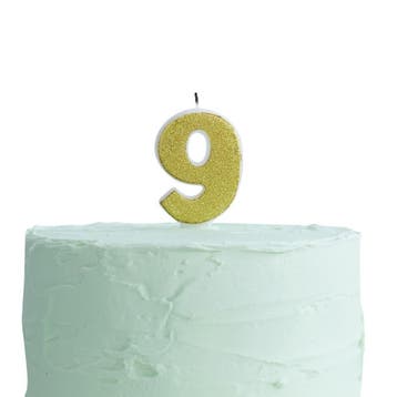 Gouden Kaars 9 Jaar Glitters 6cm, Verzenden