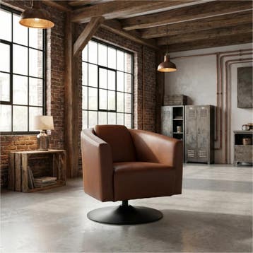 Leren draaifauteuil Press - Massif Armagnac (donkercognac), Bohemian, Klassiek, Retro, Romantisch, Vintage, Nieuw, Ophalen of Verzenden