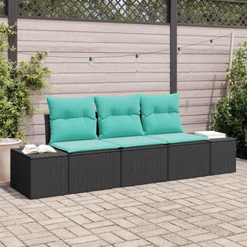 vidaXL Tuinbank Set 3 st Zwart en Turkoois poly rattan, Verzenden, Nieuw