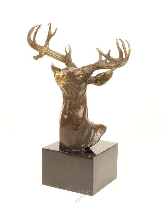 sculptuur, Large Handmade Bronze Sculpture – Deer Head,, Antiquités & Art, Curiosités & Brocante