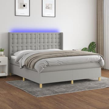 vidaXL Boxspring met matras en LED stof lichtgrijs 160x200, Maison & Meubles, Verzenden