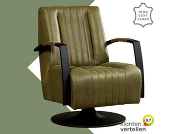 Leren draaifauteuil Galaxy - Vintage Olive (olijf/groen) -, Huis en Inrichting, Fauteuils, Nieuw, Ophalen of Verzenden, 50 tot 75 cm