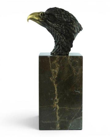 sculptuur, Majestic Eagle Head - 20 cm - Brons, Marmer