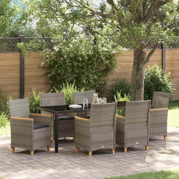 vidaXL Tuin Eettafel Set 7 st Grijs poly rattan, Verzenden, Nieuw
