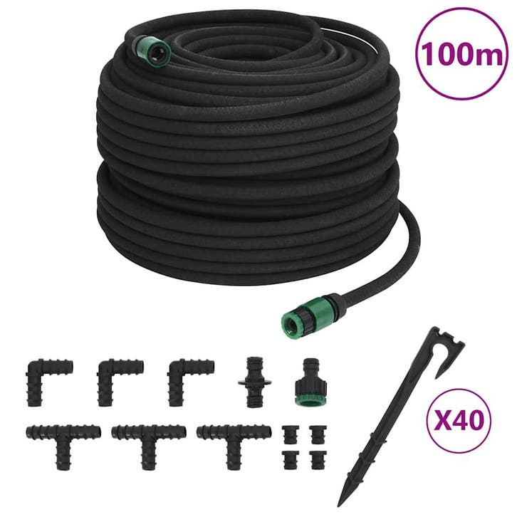 vidaXL Druppelslang 0,6 100 m rubber zwart, Tuin en Terras, Tuinslangen, Nieuw, Verzenden