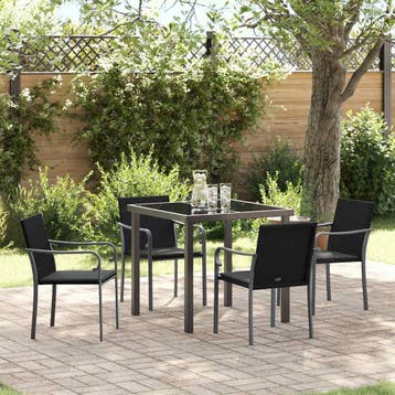 vidaXL Tuin Eettafel Set 5 pcs Zwart en Grijs PE Riet, Verzenden, Nieuw
