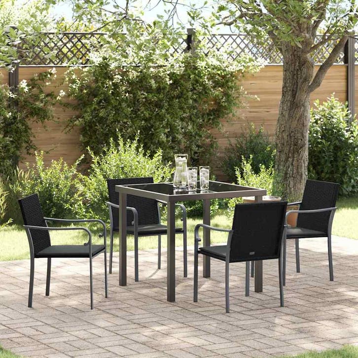 vidaXL Tuin Eettafel Set 5 pcs Zwart en Grijs PE Riet, Tuin en Terras, Tuinsets en Loungesets, Nieuw, Verzenden
