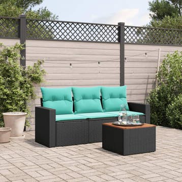 vidaXL 4-delige Loungeset met kussens poly rattan zwart, Verzenden, Loungeset