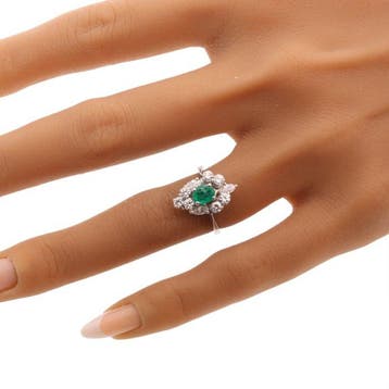 Bague - 18 carats Or blanc - Diamant - Émeraude vintage, Nieuw