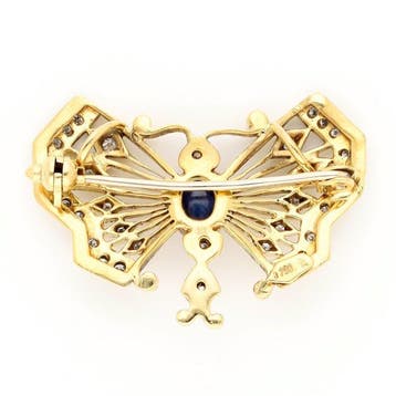 Broche - 18 carats Or jaune Saphir - Diamant - Pendentif -