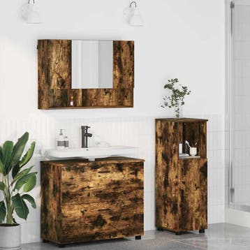 vidaXL Badkamermeubel Set 3 st Rook Eiken Samengesteld Hout, Verzenden, Nieuw