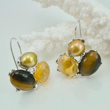Zilver - Oorbellen - tijgeroog, kwarts