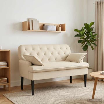 vidaXL Lovingseat met knoopge tuft Crèmekleurig 111 x 68 x, Verzenden, Nieuw