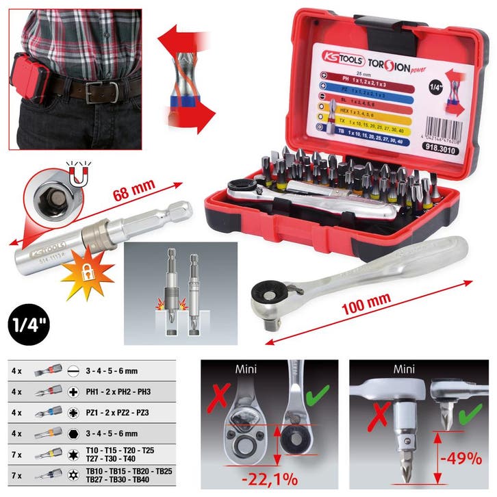 KS Tools 1/4 TORSIONpower Bitset 32-delig, Auto diversen, Autogereedschap, Nieuw, Verzenden
