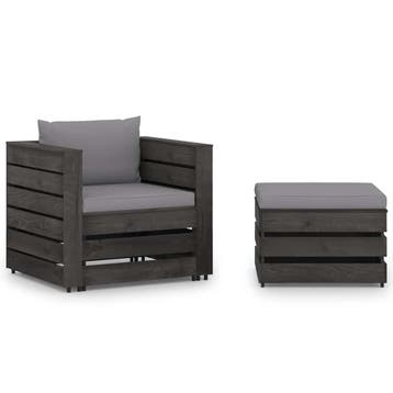 vidaXL 2-delige Loungeset met kussens grijs geïmpregneerd, Verzenden, Loungeset