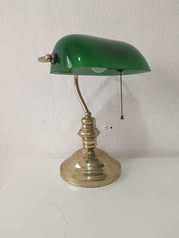 Lampe de banquier - Métal, Verre, Cristal, Laiton, Antiquités & Art