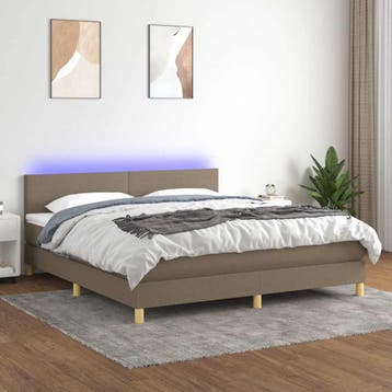 vidaXL Boxspring met matras en LED stof taupe 180x200 cm, Verzenden