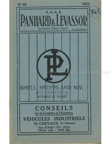 1924 PANHARD & LEVASSOR INSTRUCTIEBOEKJE FRANS