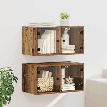vidaXL Wandkasten 2 st 68 x 37 x 35 cm Bewerkt hout Oud Hout, Verzenden