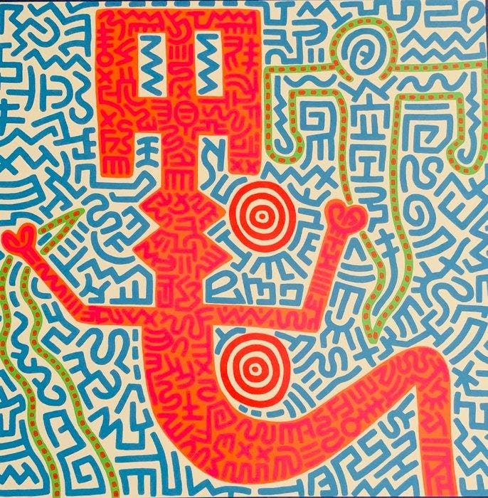 Keith Haring - “Exhibition graphic, blue”. - 90 x 60 cm., Antiek en Kunst, Kunst | Tekeningen en Fotografie