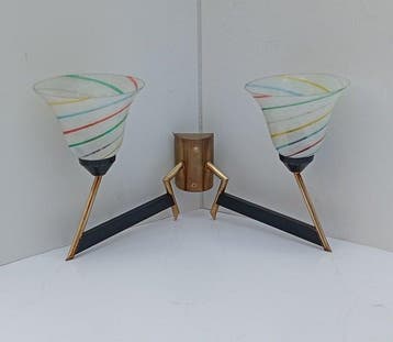 Applique murale - laiton et verre coloré - Applique à deux