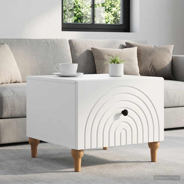 vidaXL Salontafel met lade Wit 49 x 50 x 40 cm Bewerkt hout, Maison & Meubles, Tables | Tables de salon, Envoi