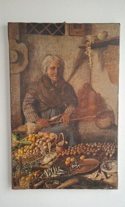 Italiaanse school (XIX) - La vecchia verduraia, Antiquités & Art, Art | Peinture | Classique