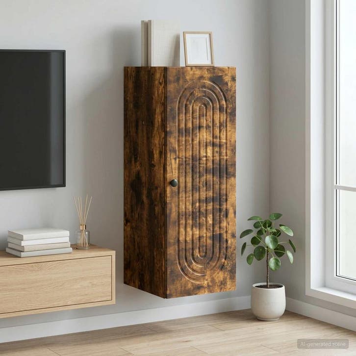 vidaXL Wandkast Gerookt eiken 33 x 34,5 x 90 cm Bewerkt hout, Huis en Inrichting, Kasten | Overige, Nieuw, Verzenden