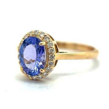 Ring - 14 karaat Geel goud - 1.21ct. tw. Tanzaniet - Diamant