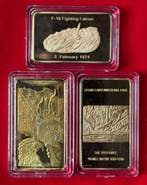 Historische collectie van 3 goudbaren, 24k verguld United, Antiquités & Art
