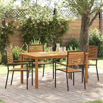 vidaXL Tuin Eettafel Set 5 st Zwart Massief Acacia Hout, Verzenden, Nieuw