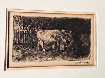 Anton Mauve (1838-1888) - de koeienhoedster / taking care of, Antiek en Kunst