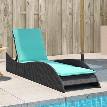 vidaXL Ligbed met kussen zwart 60x205x73 cm poly rattan, Verzenden, Nieuw
