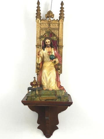 Olot - Sculptuur - Heilig Hart van Jezus op een troon, Antiquités & Art