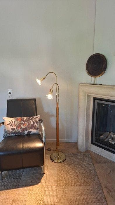 Lampadaire - Laiton, Bois - Lumières LED incluses, Huis en Inrichting, Overige Huis en Inrichting
