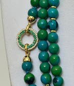 Chrysakola (Eilat-steen) met Griekse Kruis . ZEER LANG. (