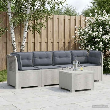vidaXL 4-Zits Tuin Sofa met Kussens Rieten Look PP Wit, Verzenden, Nieuw