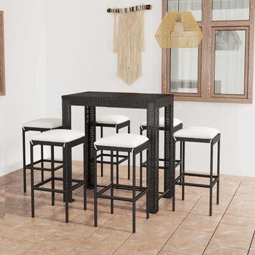 vidaXL 7-delige Tuinbarset met kussens poly rattan zwart, Verzenden, Nieuw