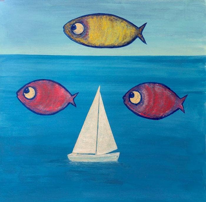 Denis Kuvayev (1971) - Fish & Sailboat - XL, Antiek en Kunst, Kunst | Schilderijen | Modern