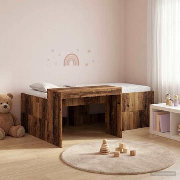 vidaXL Kinderhoogslaper met bureau Oud hout 75 x 190 cm, Verzenden