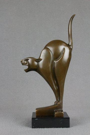 sculptuur, Hissing Cat - 26 cm - Gepatineerd brons