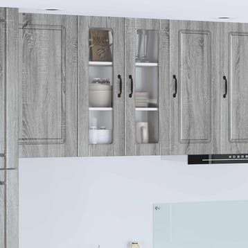 vidaXL Wandglas Kasten PORTO Grijs Sonoma 60 x 31 x 80 cm, Verzenden