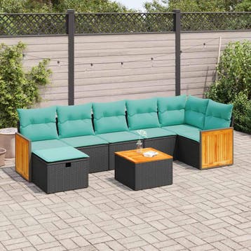 vidaXL 8-delige Loungeset met kussens poly rattan zwart, Verzenden, Nieuw, Loungeset