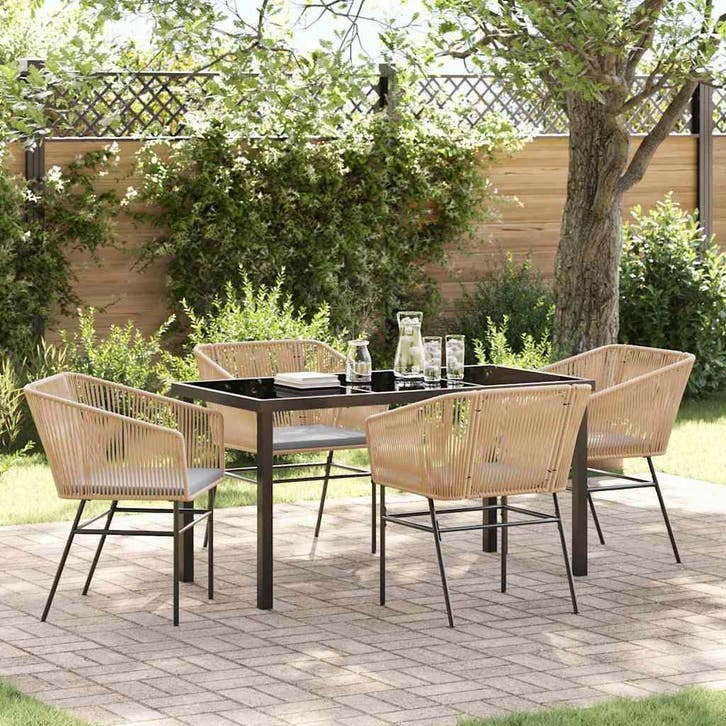 vidaXL Tuin Eettafel Set 5 st Bruin Gepoedercoat staal, Tuin en Terras, Tuinsets en Loungesets, Nieuw, Verzenden
