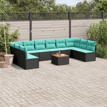 vidaXL 11-delige Loungeset met kussens poly rattan zwart, Verzenden, Loungeset