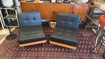 Fauteuil - Leder, Hout, Staal - Een paar fauteuils