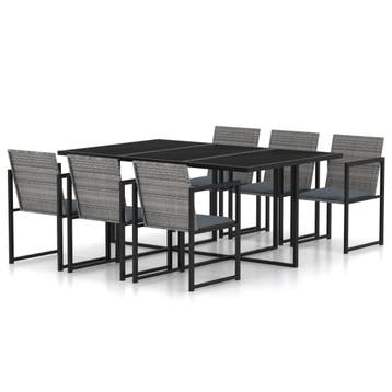 vidaXL 7-delige Tuinset met kussens poly rattan grijs, Verzenden, Nieuw, Tuinset